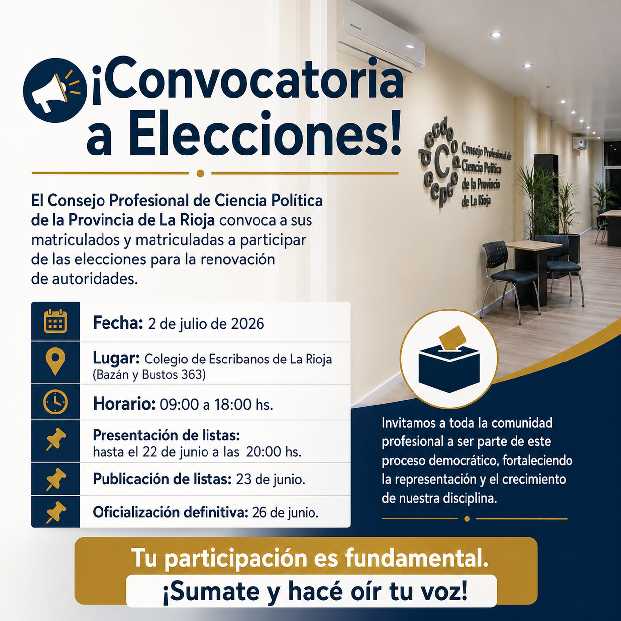Imagen adicional de CONVOCATORIA A ELECCIONES: CIENCIA POLÍTICA RENUEVA SUS AUTORIDADES EN LA RIOJA